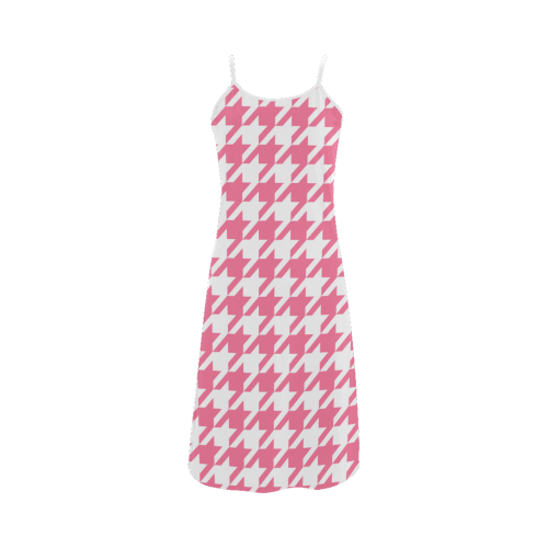 pink and white houndstooth classic pattern Alcestis Slip Dress (Model D05)