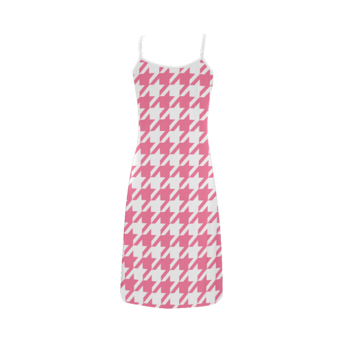 pink and white houndstooth classic pattern Alcestis Slip Dress (Model D05)