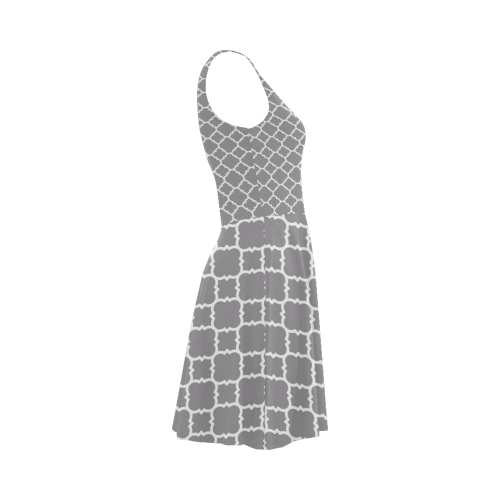 grey white quatrefoil classic pattern Atalanta Sundress (Model D04)