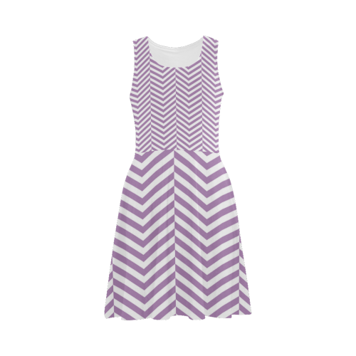 lilac purple and white classic chevron pattern Atalanta Sundress (Model D04)