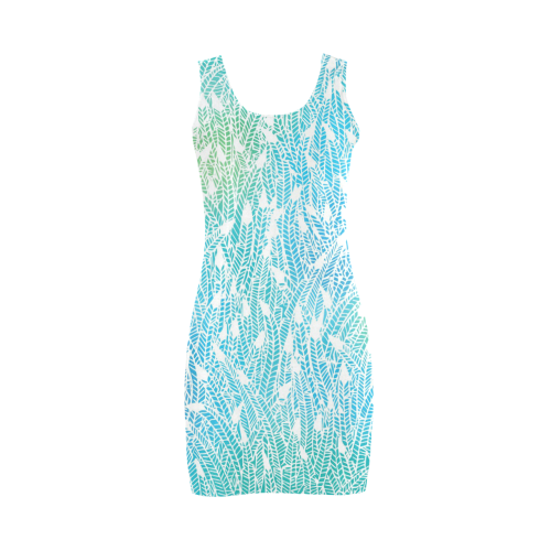 blue white feather pattern Medea Vest Dress (Model D06)