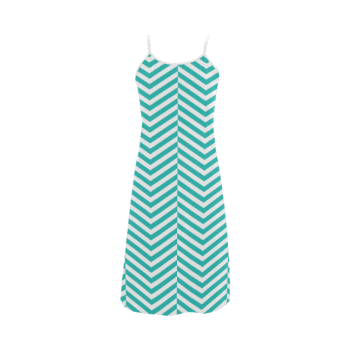 turquoise and white classic chevron pattern Alcestis Slip Dress (Model D05)