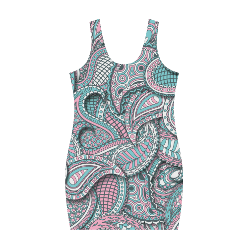 Pink teal white fun ornate paisley pattern Medea Vest Dress (Model D06)