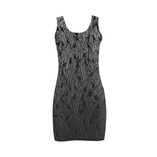 grey ombre feathers pattern black Medea Vest Dress (Model D06)