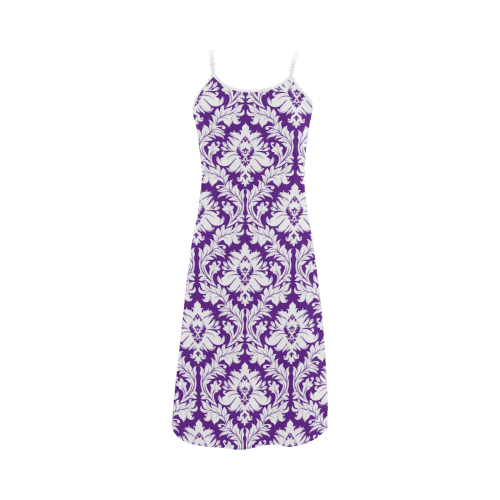 damask pattern royal purple and white Alcestis Slip Dress (Model D05)