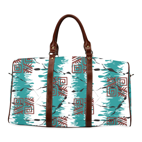 Ethnik pattern on turquoise stripes Waterproof Travel Bag/Small (Model 1639)