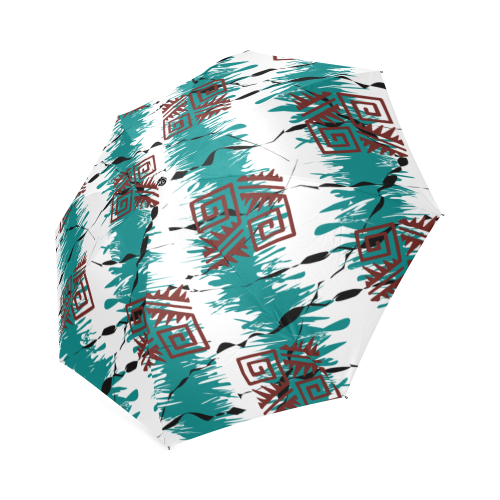 Ethnik pattern on turquoise stripes Foldable Umbrella (Model U01)