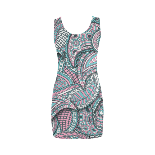 Pink teal white fun ornate paisley pattern Medea Vest Dress (Model D06)