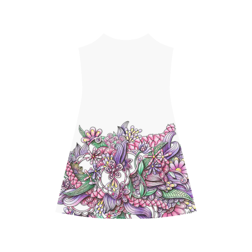 Pink Purple flower drawing Alcestis Slip Dress (Model D05)