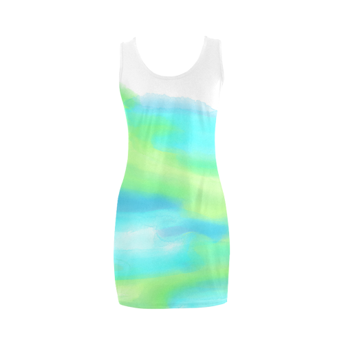 blue green water color abstract art Medea Vest Dress (Model D06)