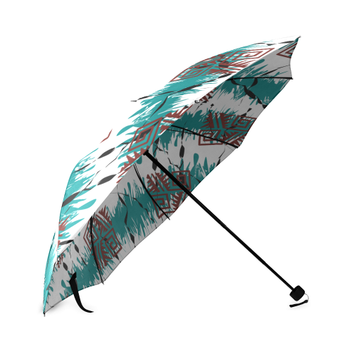 Ethnik pattern on turquoise stripes Foldable Umbrella (Model U01)