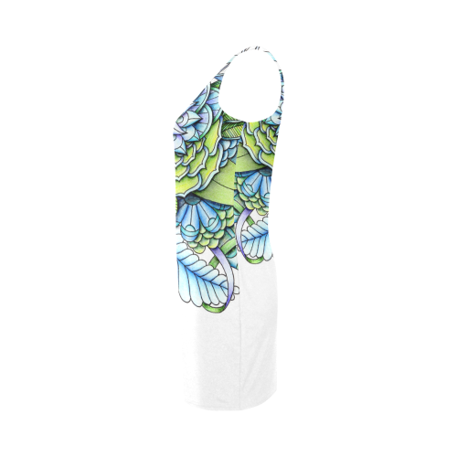 Blue green flower drawing Peaceful Garden Medea Vest Dress (Model D06)