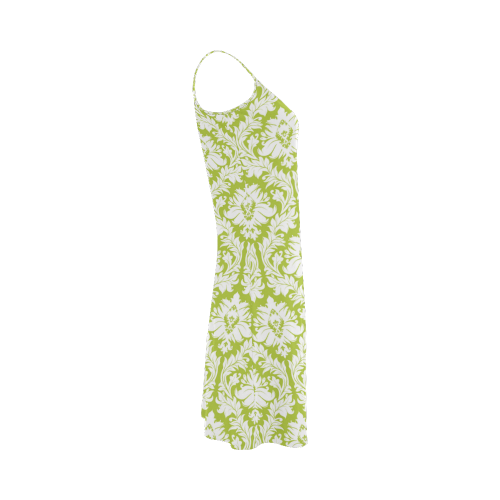 damask pattern spring green and white Alcestis Slip Dress (Model D05)