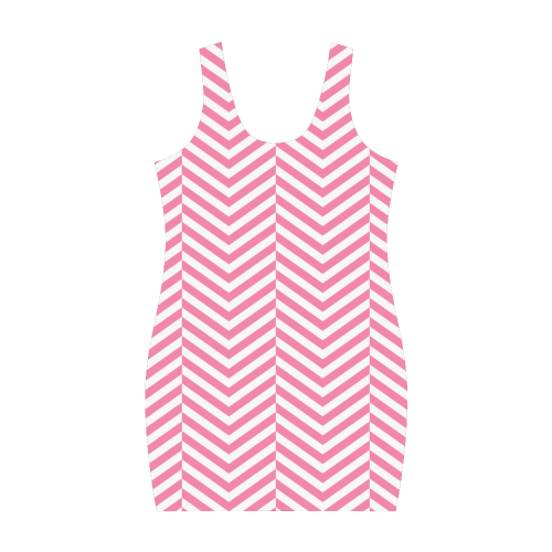 pink and white classic chevron pattern Medea Vest Dress (Model D06)