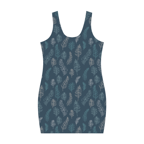 midnight feather leaves whimsical blue pattern Medea Vest Dress (Model D06)