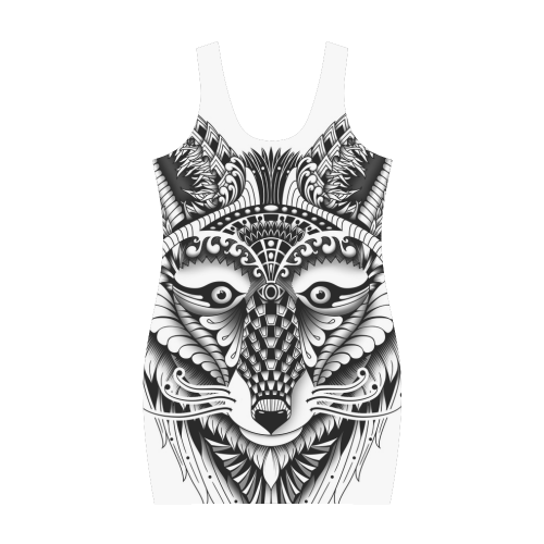 Foxy Wolf ornate animal drawing Medea Vest Dress (Model D06)