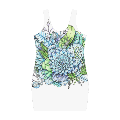 Blue Green flower drawing peaceful garden 2 Medea Vest Dress (Model D06)