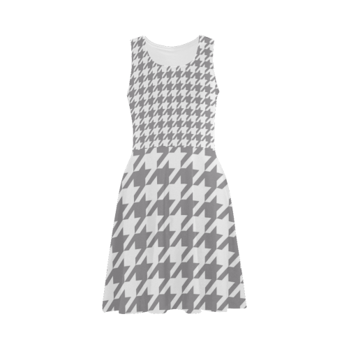 grey and white houndstooth classic pattern Atalanta Sundress (Model D04)