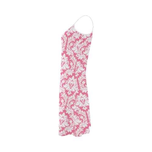 damask pattern pink and white Alcestis Slip Dress (Model D05)