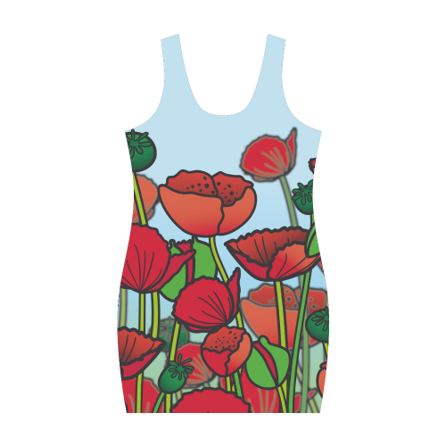 field of poppy flowers red floral Medea Vest Dress (Model D06)