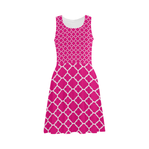 hot pink white quatrefoil classic pattern Atalanta Sundress (Model D04)