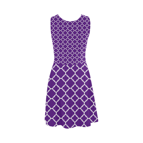 royal purple white quatrefoil classic pattern Atalanta Sundress (Model D04)