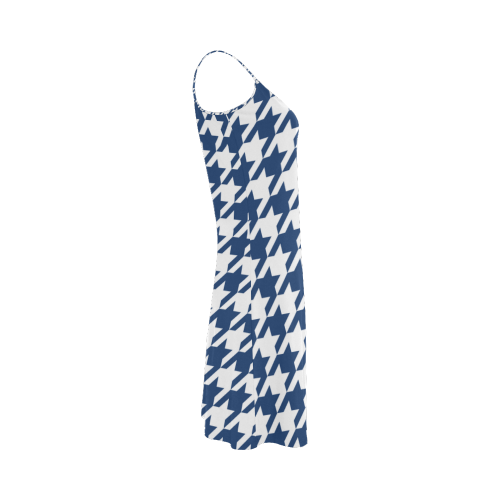 dark blue and white houndstooth classic pattern Alcestis Slip Dress (Model D05)