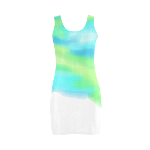 blue green water color abstract art Medea Vest Dress (Model D06)