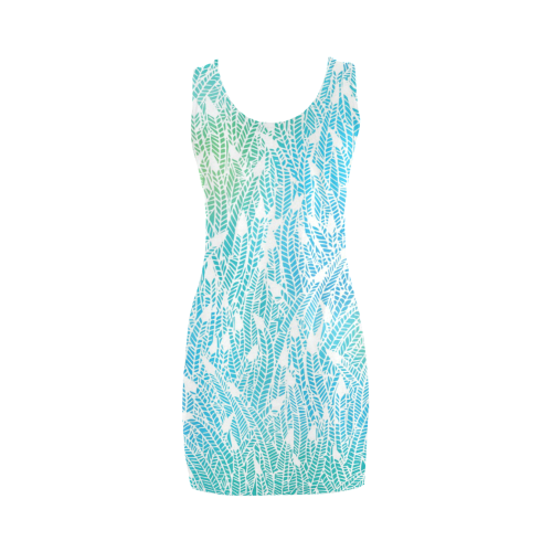 blue white feather pattern Medea Vest Dress (Model D06)