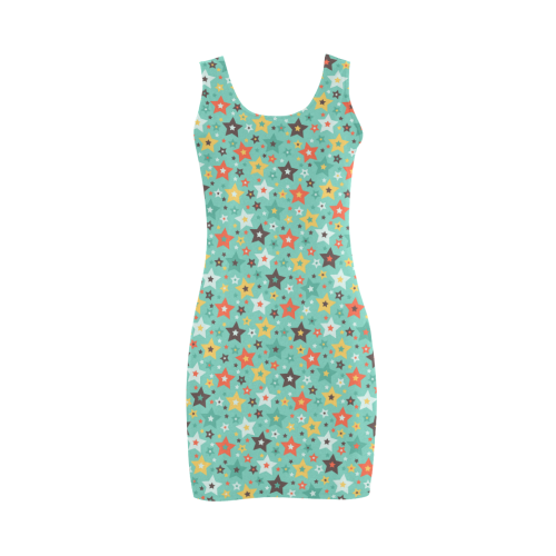 stars retro pattern mint green brown orange Medea Vest Dress (Model D06)