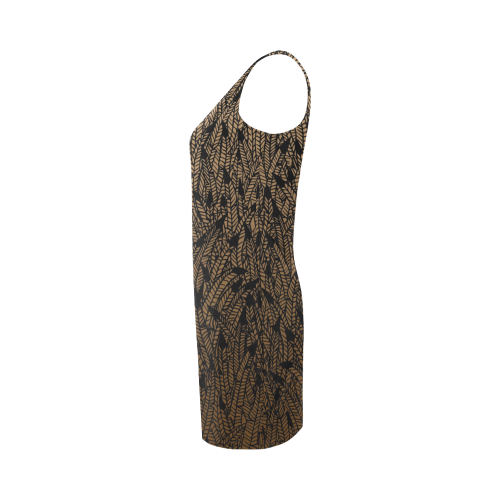 brown ombre feathers pattern black Medea Vest Dress (Model D06)