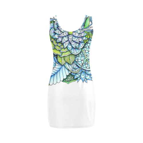 Blue green flower drawing Peaceful Garden Medea Vest Dress (Model D06)