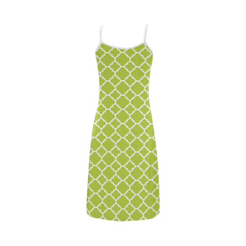 spring green white quatrefoil classic pattern Alcestis Slip Dress (Model D05)