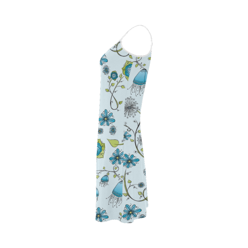 blue fantasy doodle flower pattern Alcestis Slip Dress (Model D05)