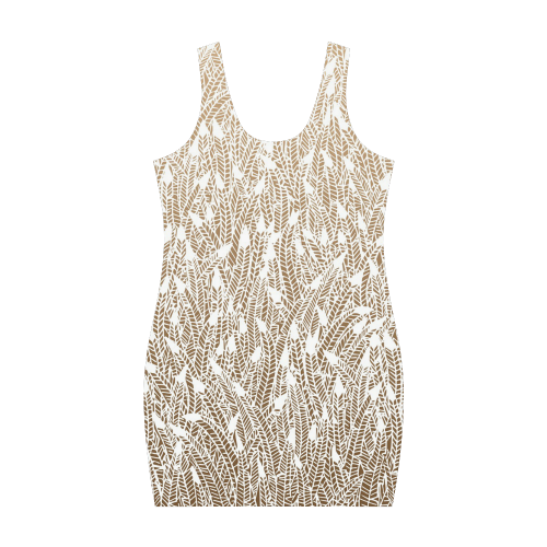 brown ombre feathers pattern white Medea Vest Dress (Model D06)