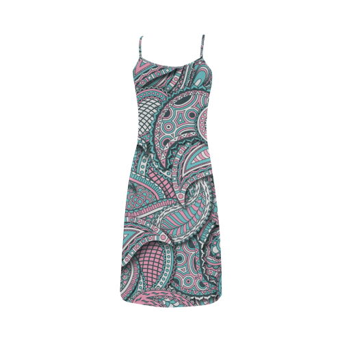 Pink teal white fun ornate paisley pattern Alcestis Slip Dress (Model D05)