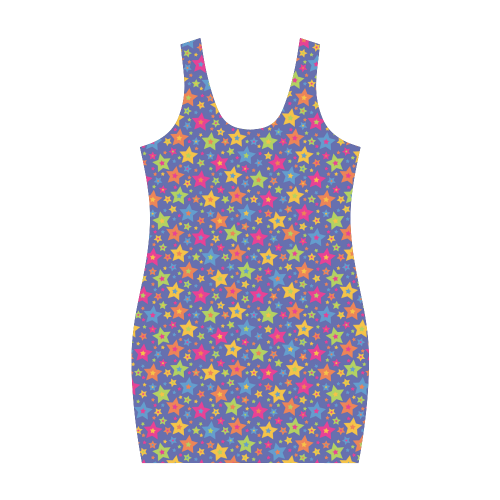 stars purple green pink retro pattern Medea Vest Dress (Model D06)