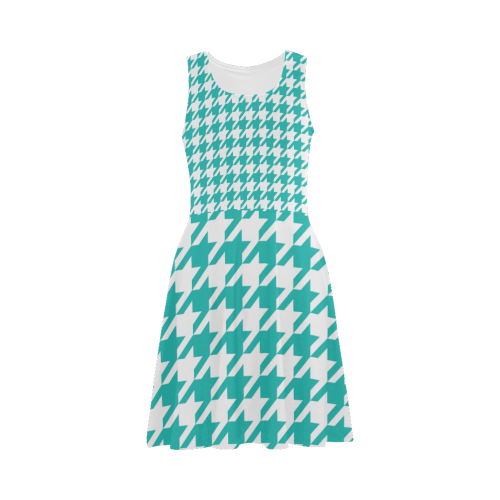 turquoise and white houndstooth classic pattern Atalanta Sundress (Model D04)