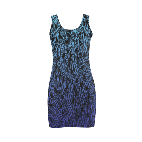 blue ombre black feather pattern Medea Vest Dress (Model D06)