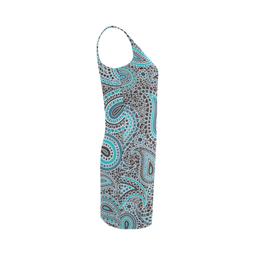 blue paisley mosaic design Medea Vest Dress (Model D06)