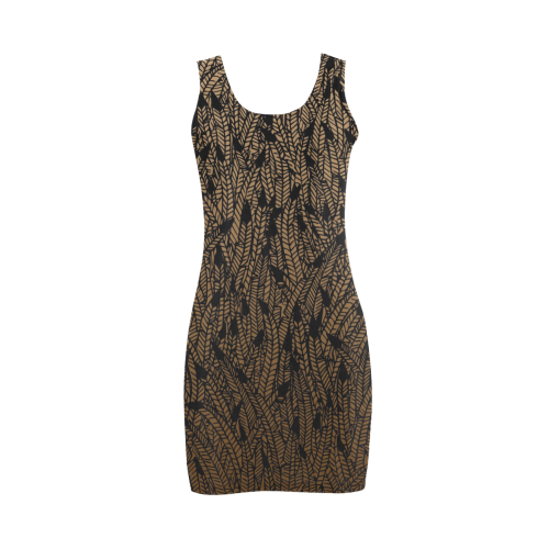 brown ombre feathers pattern black Medea Vest Dress (Model D06)