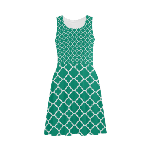 emerald green white quatrefoil classic pattern Atalanta Sundress (Model D04)