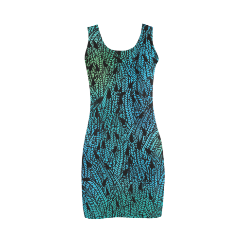 blue black feather pattern Medea Vest Dress (Model D06)