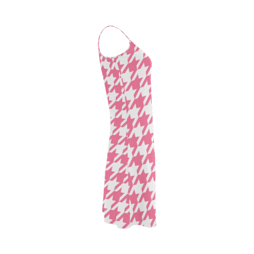 pink and white houndstooth classic pattern Alcestis Slip Dress (Model D05)