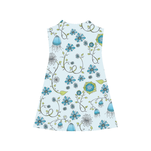 blue fantasy doodle flower pattern Alcestis Slip Dress (Model D05)