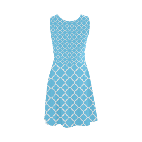 bright blue white quatrefoil classic pattern Atalanta Sundress (Model D04)