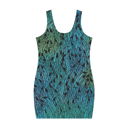 blue black feather pattern Medea Vest Dress (Model D06)