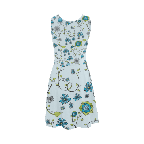 blue fantasy doodle flower pattern Atalanta Sundress (Model D04)