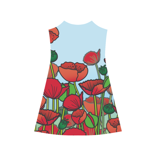 field of poppy flowers red floral Alcestis Slip Dress (Model D05)