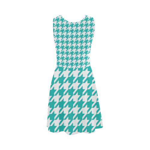 turquoise and white houndstooth classic pattern Atalanta Sundress (Model D04)